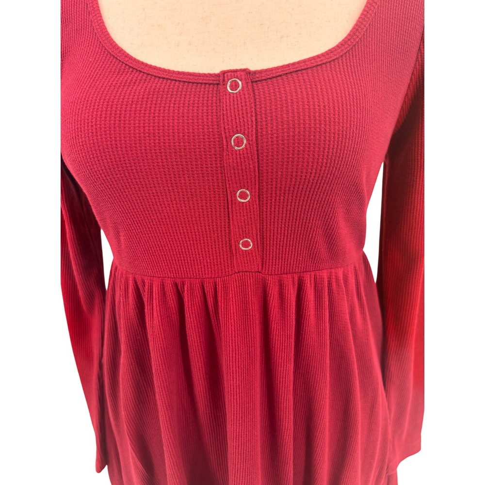 Wild Fable Waffle Knit Baby Doll Dress Womens Cranberry Empire Waist Ruffle L - Picture 7 of 10